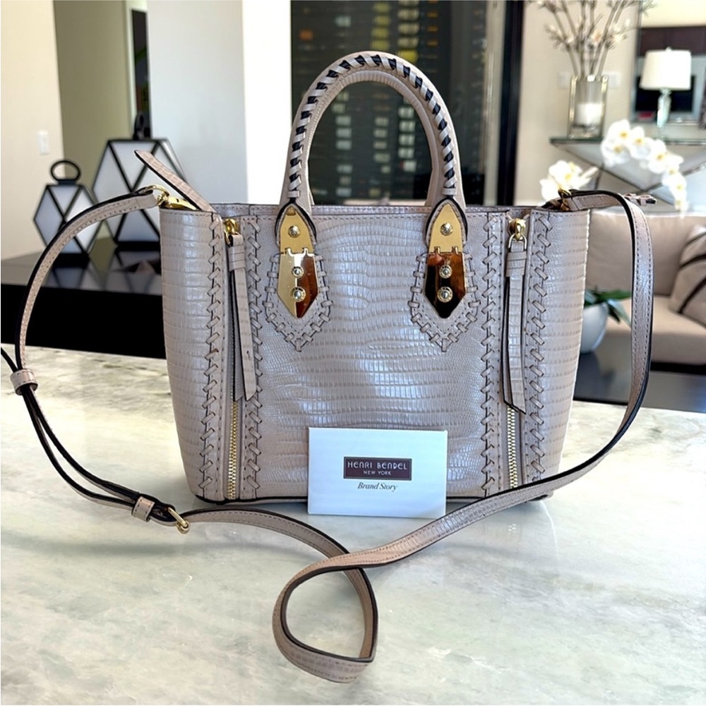 Henri Bendel Gray Satchel with Braided Trim and Adjustable Strap